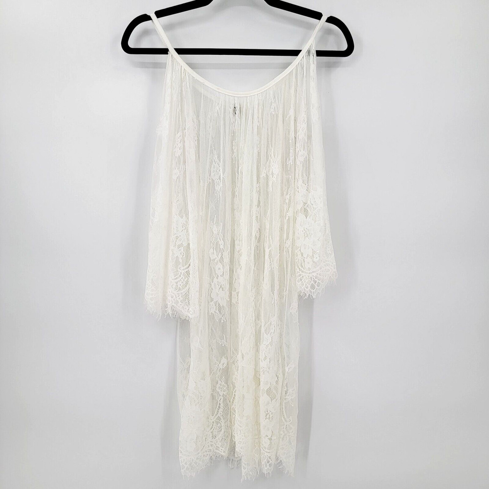 ANSELF Women's L Boho Bell Sleeve Cold Shoulder Lace Tunic Dress Overlay